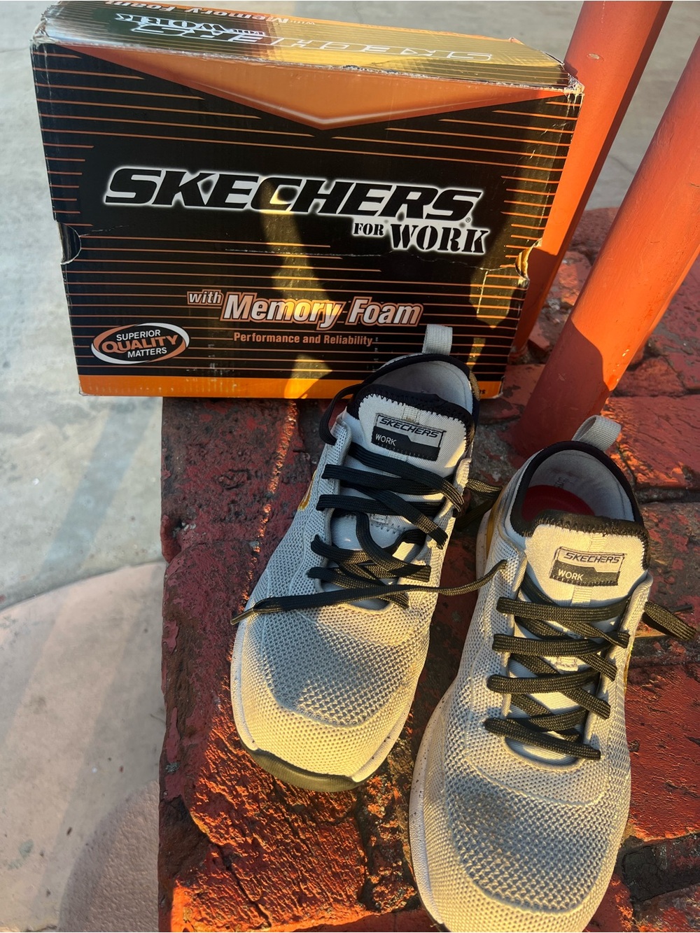 Skechers Light Gray and Black Work Memory Foam Sneakers